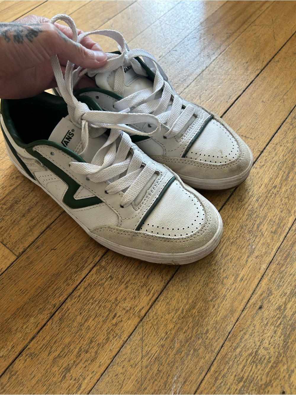 Vans Kids White & Green Low-Top Sneakers